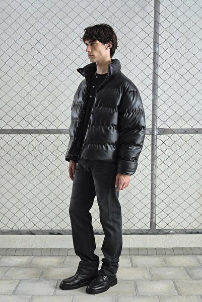 GIESTO Inflatable Leather Black Coat