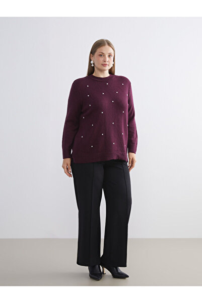 LC Waikiki LCWAIKIKI Κλασικό γυναικείο πλεκτό πουλόβερ με χάντρες με λαιμόκοψη (W5)