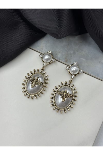Unzilee Vintage Design Brand Model Dangle Earrings with White Pearl and Bee F...