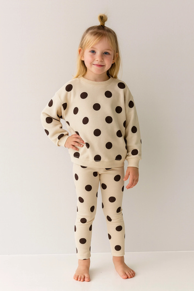 Kidmark Çocuk Modası Girls' Polka Dot Leggings 100% Cotton Bottom Top Set