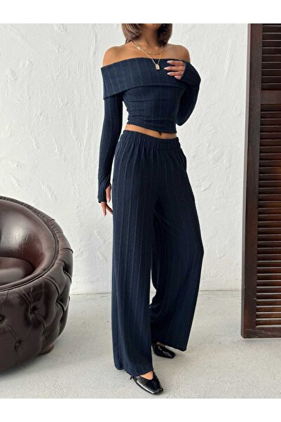 Zeynep Öykü Style Women's Madonna Collar Finger-Looped Blouse Pants Set