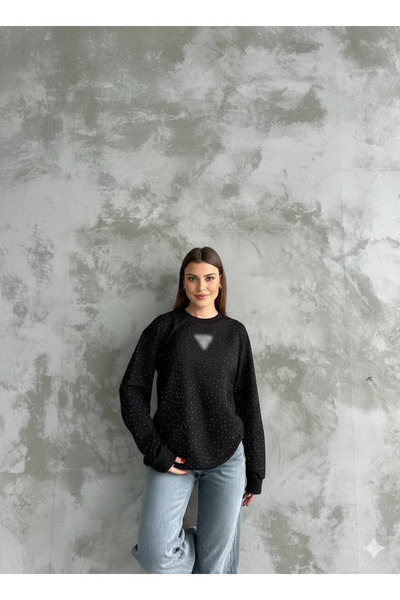 mylunessa Stoned Triangle Black Long Sleeve Sweatshirt