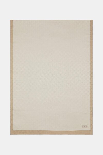 Vakko Cotton Silk Striped Monogram Shawl 41728-Ecru