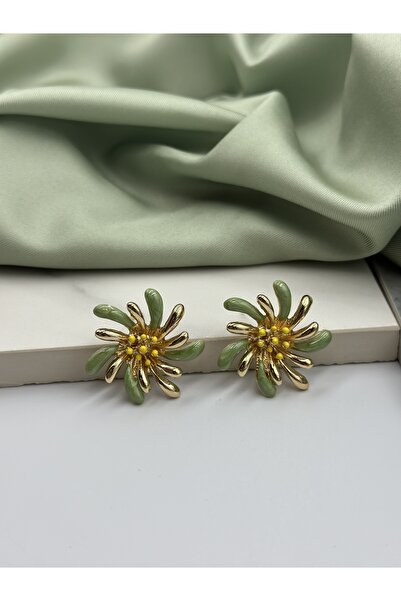 Unzilee الأخضر والأصفر تصميم زهرة المينا استرخى الأقراط الصلب