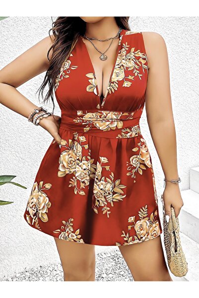 lidofya Çapraz Askılı Büyük Beden Yazlık Elbise