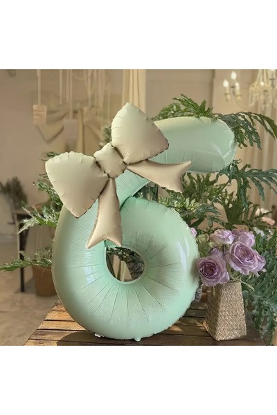 DÜVENCİ TİCARET küf yeşili rakam krem kurdele 2 li DEV BOY folyo yaş balon set