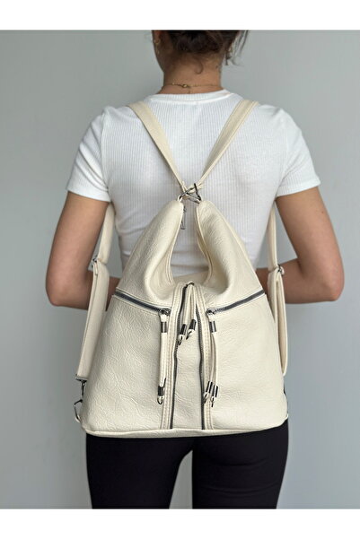 çantamgelsin Soft Faux Leather Cream Women's Bag Suitable for Hand Shoulder and Back Use