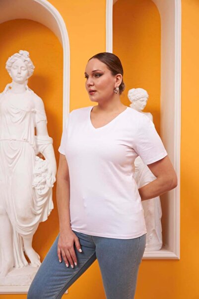 RMG Gamze Moda Large Size V-Neck T-Shirt