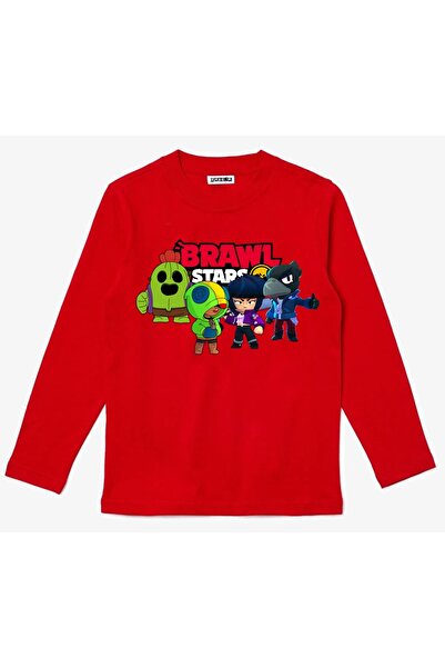 Efendioğlu Design Uzun kollu 4 karakter brawl stars baskılı pamuklu çocuk t-hirt