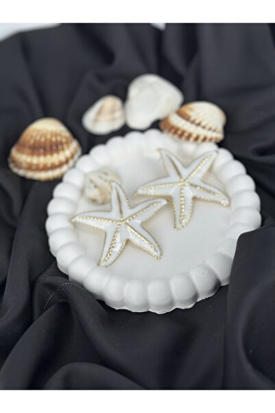 Unzilee Gold Detailed White Enamel Starfish Concept Summer Design Women's Ear...