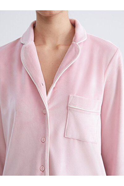 LC Waikiki Vizyon Yeni Sezon Gömlek Yaka Kadife Kadın Pijama Takımı