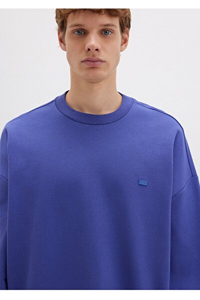 Mavi silikon logo baskılı oversiz (geniş kesim) sweatshirt