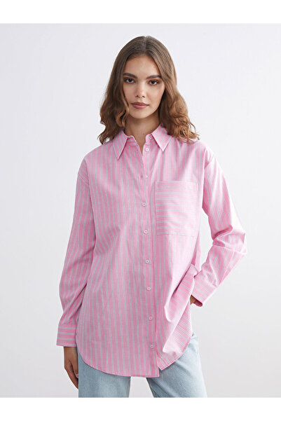 LC Waikiki Pink Striped Poplin Women's Shirt Tunic