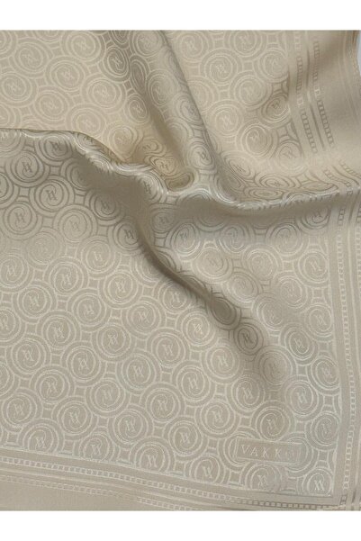 Vakko Jacquard Silk Special Series Monogram Shawl 41364-Ecru