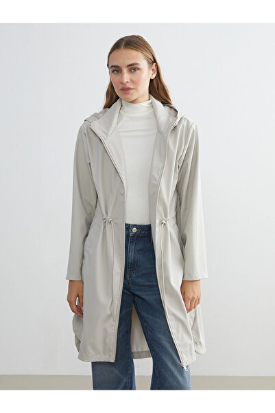 LC Waikiki Γκρι γυναικείο αδιάβροχο με κουκούλα