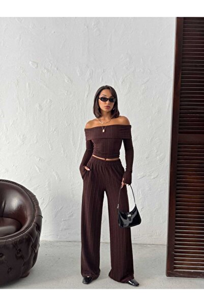 Zeynep Öykü Style Women's Madonna Collar Finger-Looped Blouse Pants Set