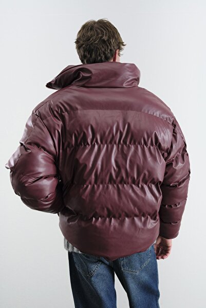 GIESTO Inflatable Leather Burgundy Coat