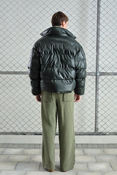 GIESTO Inflatable Leather Khaki Coat