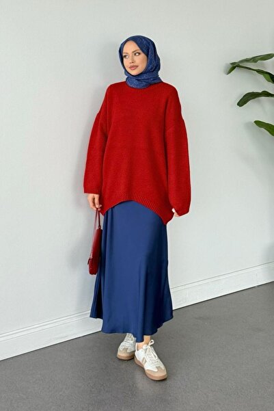 Şulemoda Giyim Sezin Μπροστινό Οβάλ Μανίκι Φαρδύ Τούνικ Κόκκινο
