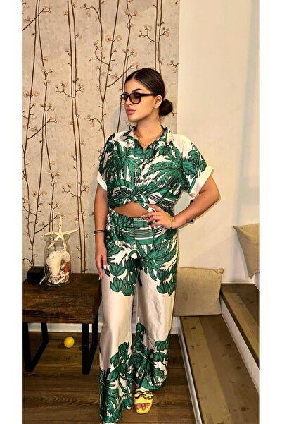 Intisimo Women's Suit, Two Pieces, With Print, Satin, Dark Green