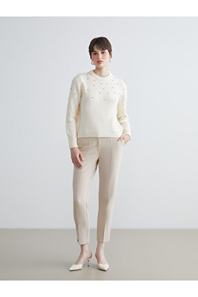 LC Waikiki İzr Yeni Sezon Bisiklet Yaka Taşlı Kadın Triko Kazak