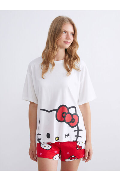 LC Waikiki Kırmızı Hello Kitty Baskılı Kadın Şortlu Pijama Takımı
