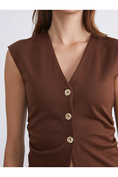 LC Waikiki LCW Vision V Yaka Büzgülü Kadın Klasik Yelek