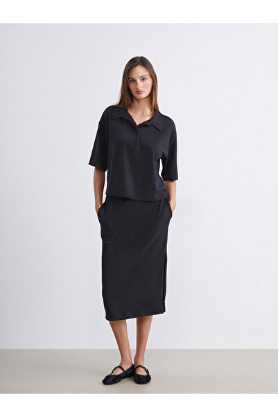 LC Waikiki Γυναικείο μπλουζάκι Soulife μαύρο με λαιμόκοψη πόλο