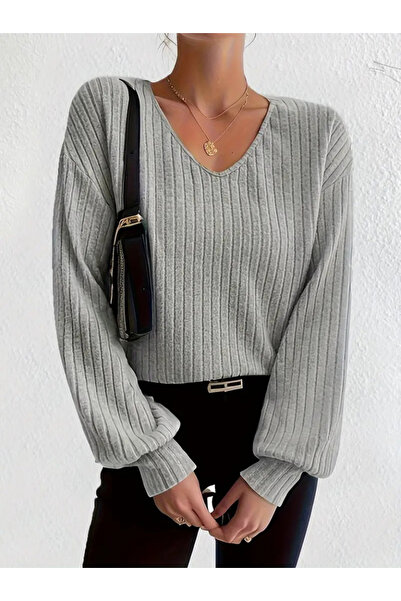 JANES Γυναικεία μακρυμάνικη μπλούζα με λαιμόκοψη V Casual ριχτάρι καμιζόλα