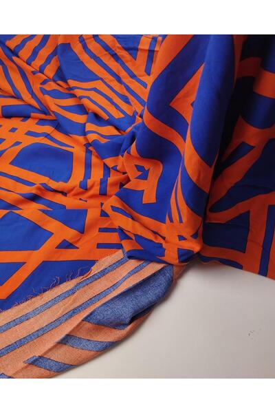 Kumaş Parça قماش ساكس من القطن والفسكوز بألوان الأزرق والبرتقالي (العرض 150 س...