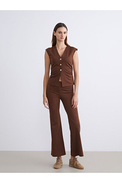 LC Waikiki LCW Vision V Yaka Büzgülü Kadın Klasik Yelek