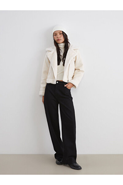 LC Waikiki Palton pentru femei cu aspect de piele intoarsa cu guler biker