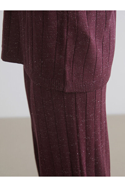 LC Waikiki Pulover de tricotat pentru femei LCWAIKIKI Classic Plum guler rotund cu sclipici