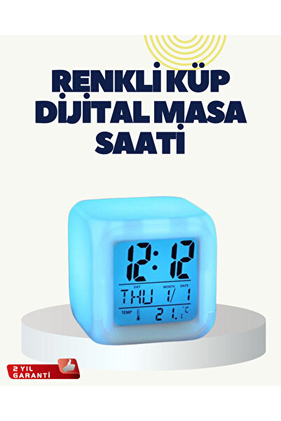 Kanonik Education 7 Color Changing Cube Alarm Clock with Thermometer and Calendar Features
