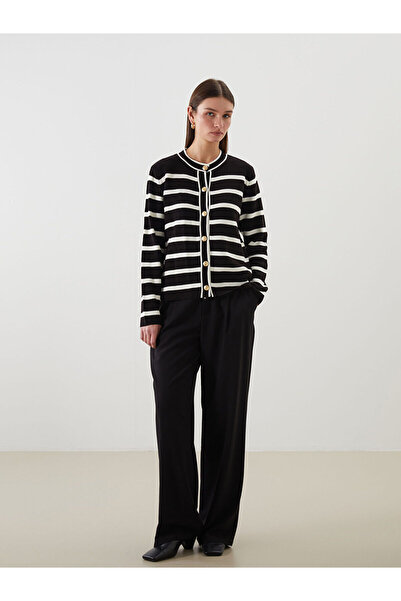 LC Waikiki Plus New Season Crew Neck Striped Women's Knitwear Cardigan