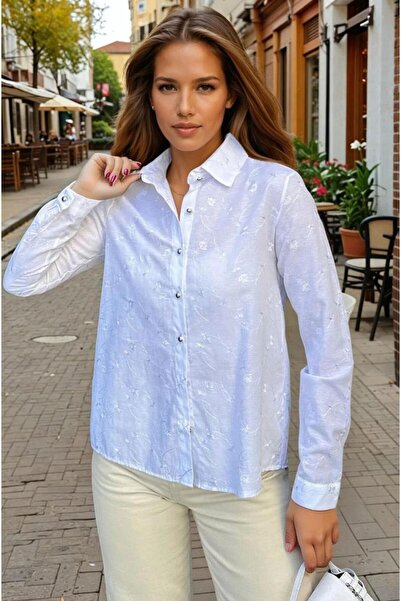 Pasaklı Giyim Women's White Classic Basic Poplin Shirt - Embroidery Detailed 3398253
