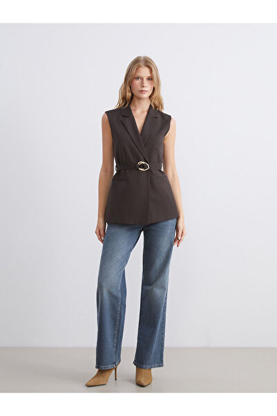 LC Waikiki Brown Jacket Collar Women's Classic Vest