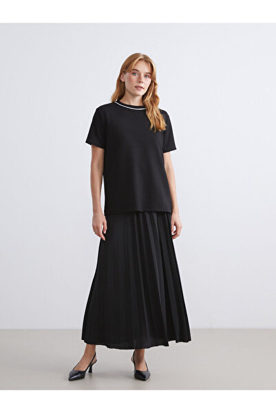 LC Waikiki Black Elastic Waist Pleated Skirt