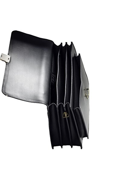 Suveran Briefcase with 3 compartments, business, leather, black, shoulder strap, B3