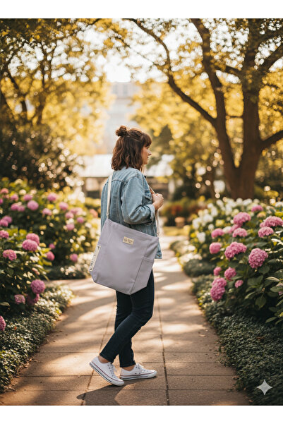 KOSTEBAG Dream Gri 345gr Gabardin Kumaş 24×34×14cm Tam Körüklü Bez Çanta