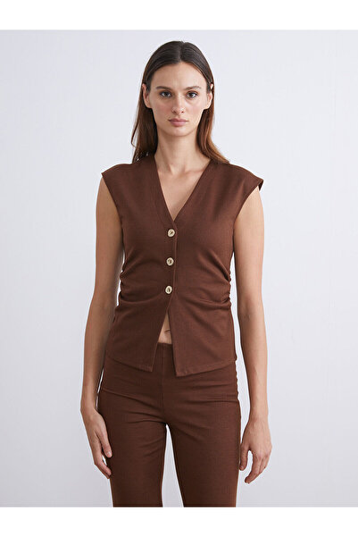 LC Waikiki LCW Vision V Yaka Büzgülü Kadın Klasik Yelek