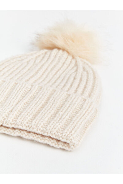 LC Waikiki ACCESORII LCW Beretă de damă cu pompon de pluș bej