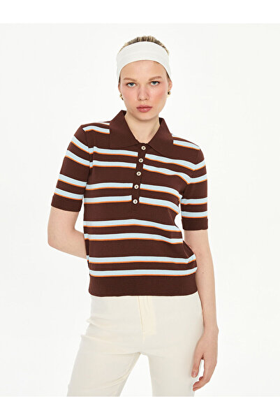 LC Waikiki Νέας σεζόν Γυναικείο Πλεκτό Πουλόβερ με Γιακά Πόλο και Ρίγες - S5O...