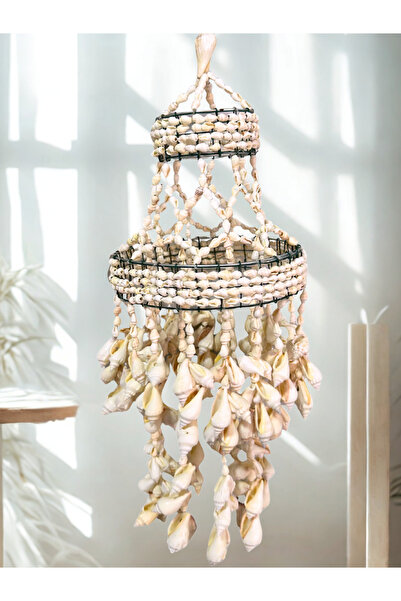 Home Deniz Kabuğu Makrome Avize , Bahçe Balkon Tavan Süsü , 40 cm