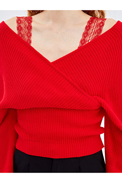 LC Waikiki   Pulover roșu pentru femei cu guler dublu