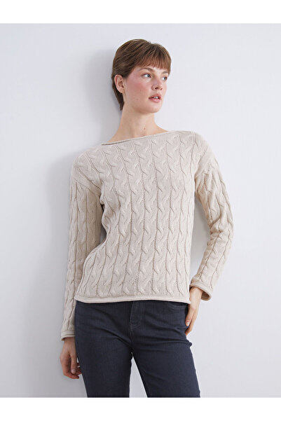 LC Waikiki Peak Yeni Sezon Kayık Yaka Kendinden Desenli Kadın Triko Kazak