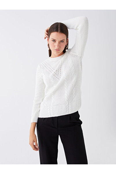 LC Waikiki Dámský pletený svetr s prolamovaným výstřihem a dlouhým rukávem