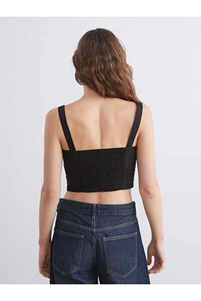 LC Waikiki Black Square Collar Strap Crop