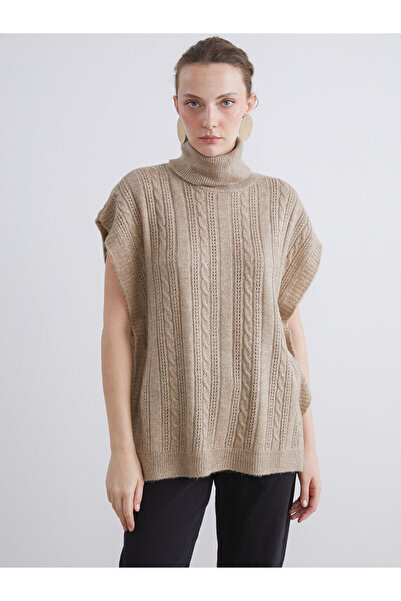 LC Waikiki Brown Turtleneck Openwork Women's Knitwear Sweater