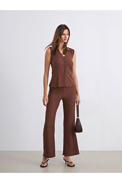 LC Waikiki Women's Textured Spanish Leg Pants with Elastic Waist